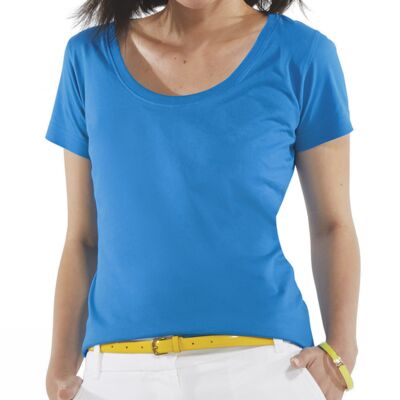 LA T Ladies' Fine Jersey Deep Scoop Neck Longer Length T-Shirt Thumbnail
