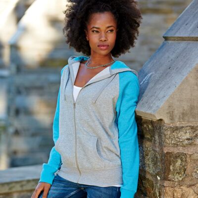 J.America Ladies' Glitter French Terry Contrast Full-Zip Hooded Fleece Thumbnail